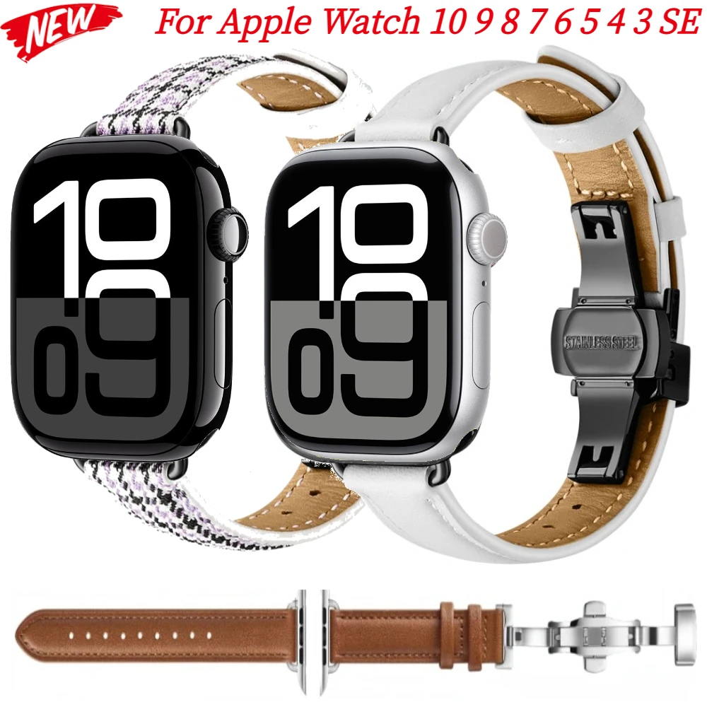 Schlankes Lederarmband für Apple Watch 10 9 8 7 46 mm 45 mm 41 mm Ultra 49 mm Damenarmband iWatch 6 5 4 SE2 44 mm 40 mm 42 mm 38 mm Band