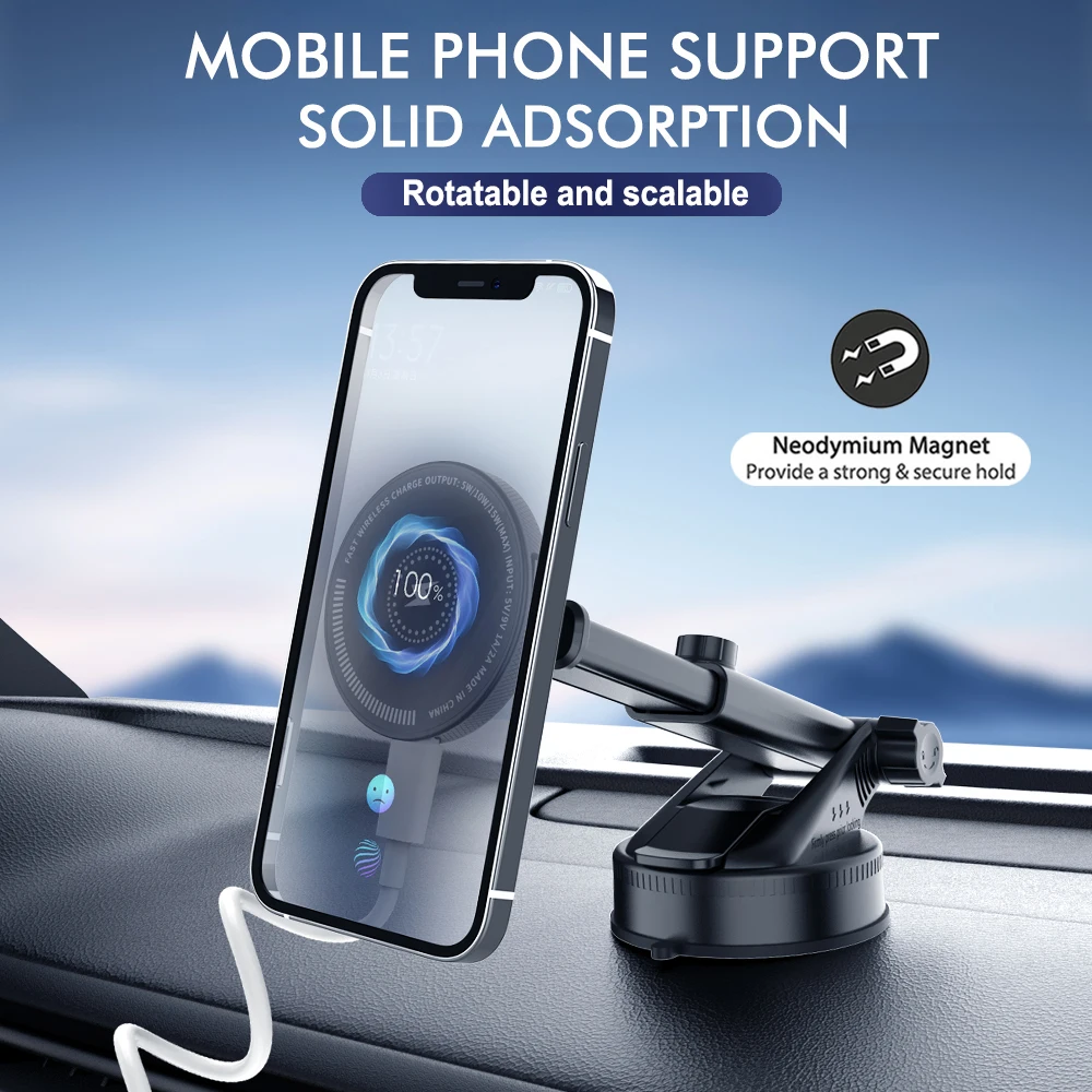Magnetic Car Phone Holder, MagSafe Wireless Charger, Car Dashboard and Windscreen Navigation Mount