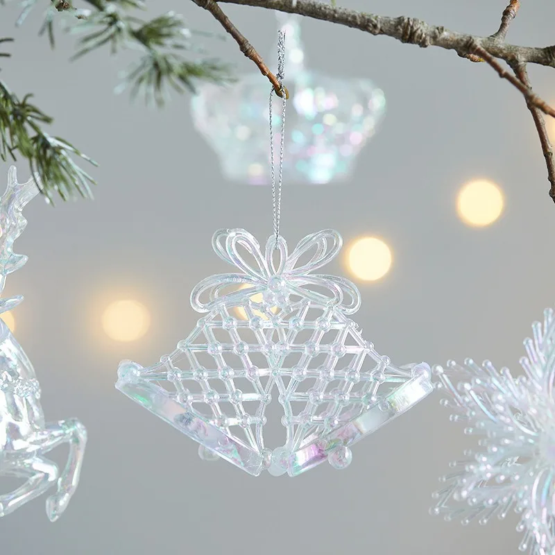 Acrylic Christmas Pendant Transparent Glitter Elk Crown Pumpkin Carriage Bells Snowfalke Ornament Xmas Tree Hangings Party Decor