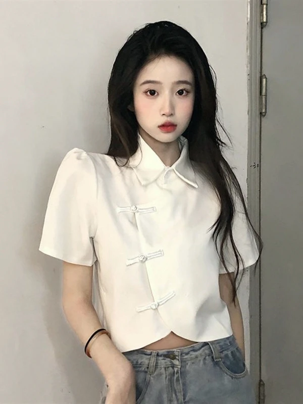 New Chinese Style Short Sleeve Shirt Renovated  Top Women's Summer Fashion Anti-Wrinkle Regular Thickness Blouse