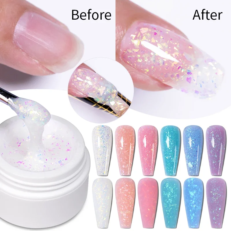 15ML Opal Glitter Extension Nail Gel Polish Sparkling Glitter Sequins Builder Nail Gel Semi-Permanent Nail Varnish For Manicure