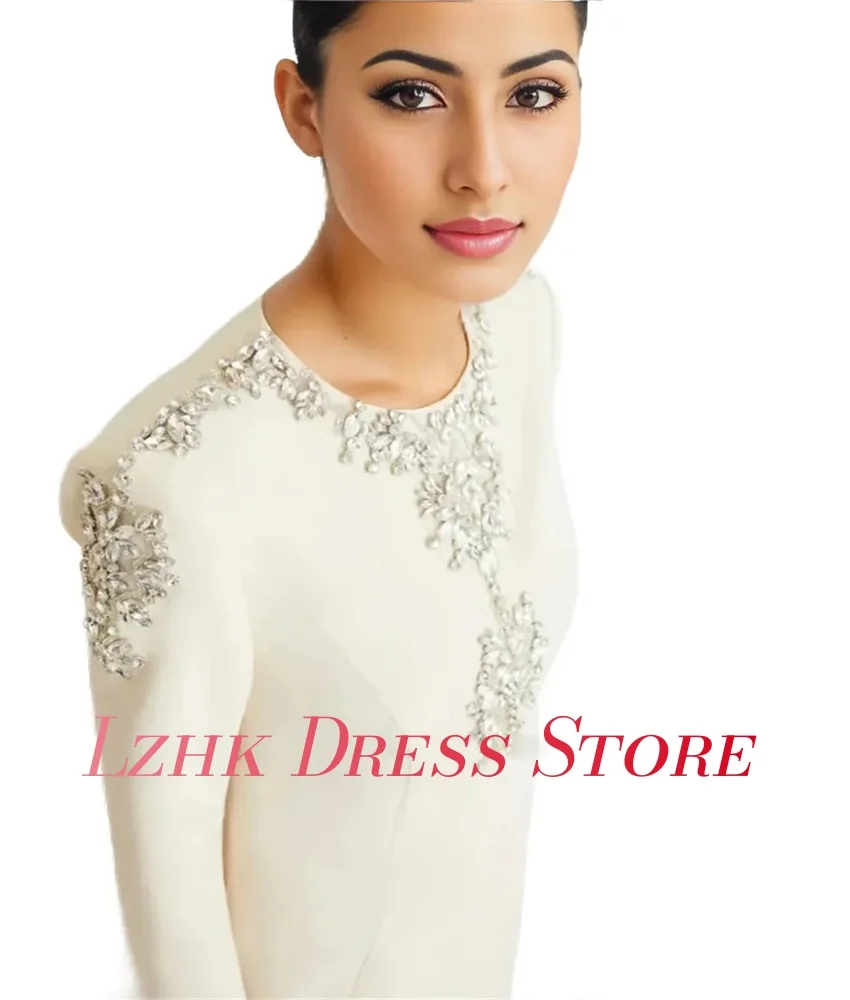 Robe de soirée en Jersey, ligne a, cristal de luxe, personnalisée, manches longues, col rond, longueur au sol, tempérament