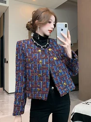 High Quality Elegant Weave Plaid Tweed Jacket Coat Women Blazer Autumn Winter Causal Office Ladies Fashion Suit Jacket