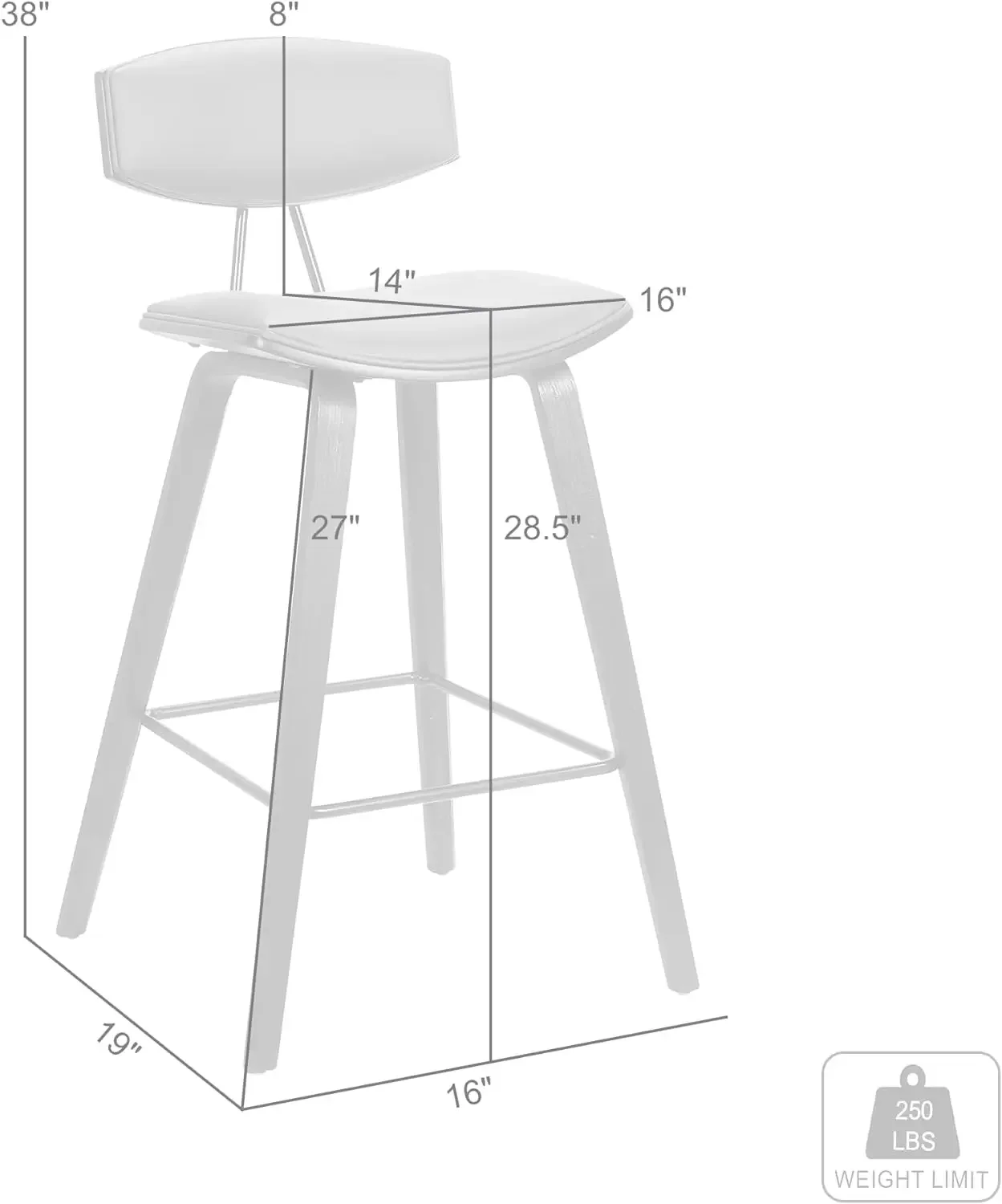 Armen Living Fox 28.5" Bar Height Grey Faux Leather and Walnut Wood Mid-Century Modern Bar Stool