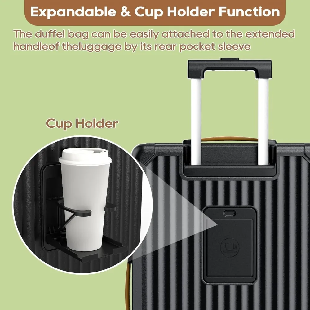 Expandable Hardside Spinner Suitcase with Smart Cup Holder, USB Port, and TSA Lock - 20 Inch Luggage for Travel