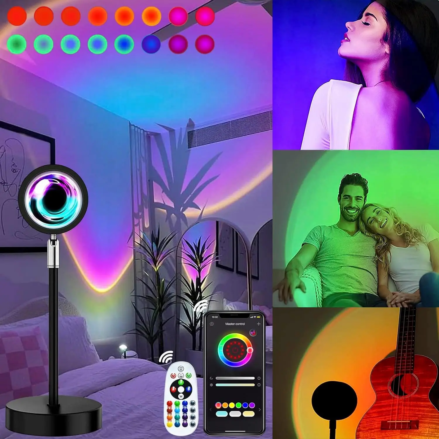 Smart Bluetooth USB Sunset Projector Lamp App Control Night Light Atmosphere Projection for Home Bedroom Background Wall Decor