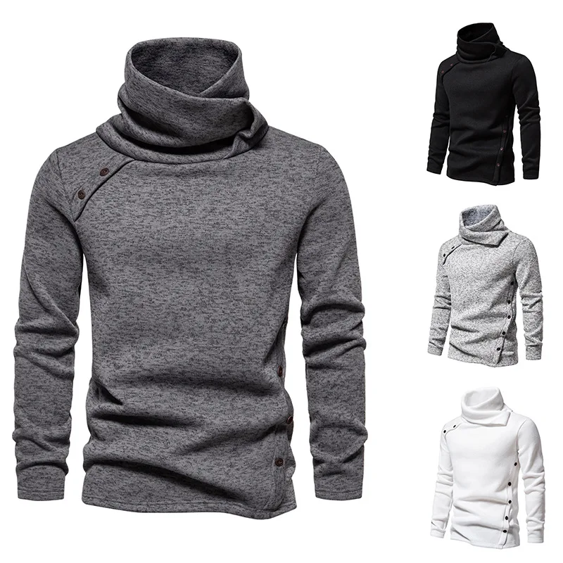 

New British Style Men's Hoodies for Spring and Autumn Season, Pile Up Collar Pullover, Solid Color Top Trend