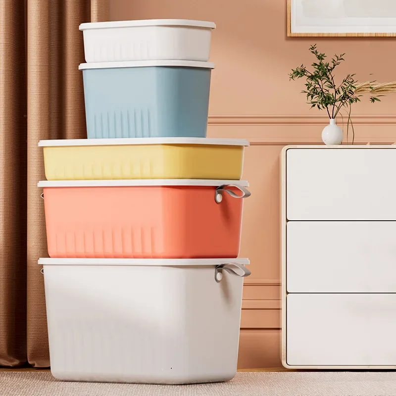 Plastic Storage Box with Lid Household Clothes Toys Storage Basket Closet Cabinets Wardrobe Organizer Desktop Sundries Container