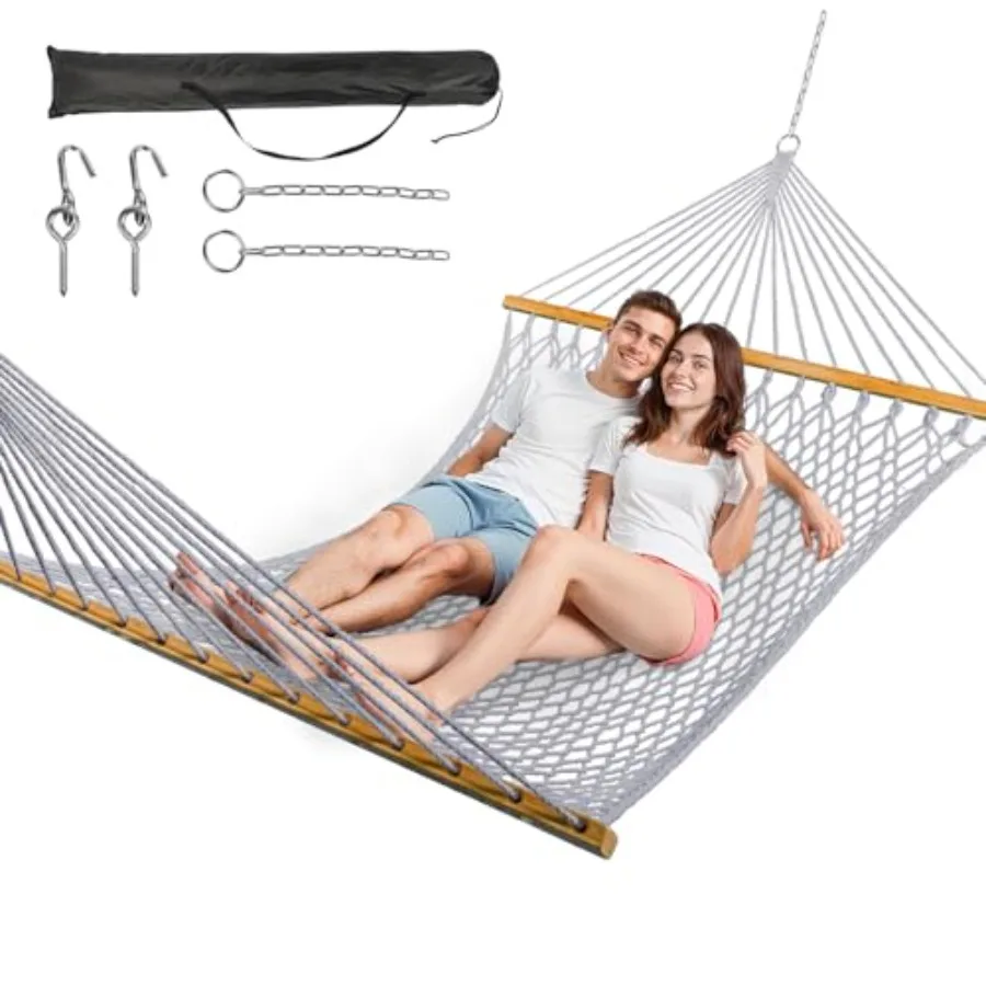 

Double Hammock for 2 Person, Handwoven Rope Hammock with Spreader Bar - Indoor Outdoor Use for Patio, Poolside, Backyard, Natur