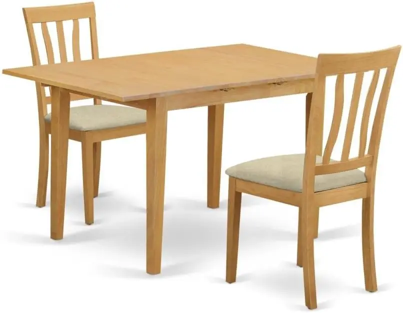 

3 Piece Kitchen Set Contains a Rectangle Table with Butterfly Leaf and 2 Linen Fabric Dining Room Chairs, 32x54 Inch