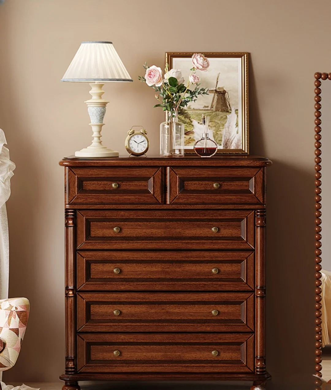 

Ретро шкафчик для спальни с шестью ящиками, гостиная, небольшой шкаф, бытовые шкафчики из цельного дерева