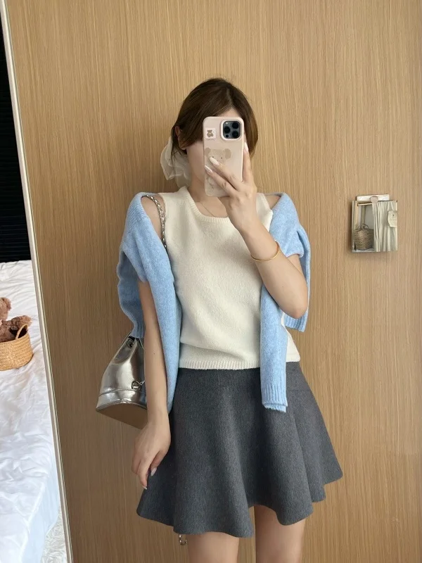 2026 New Women's Short Knitted Woolen Skirt High Waist A-Line Puffy Pleated Base Layer Warm Commute Style Casual Wear