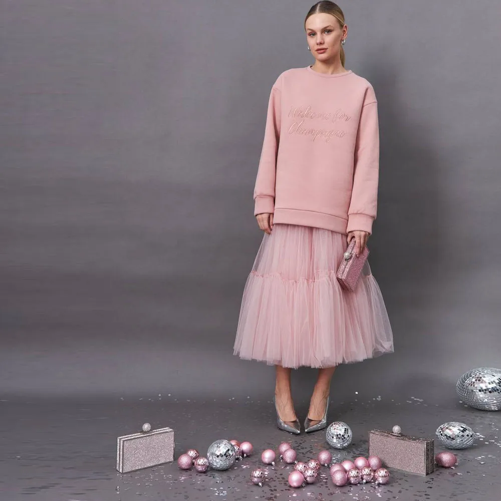 

New Arrival Mid Calf Tulle Skirts Stretchy Waistband A-line Tutu Tulle Skirt All Color And Size Available