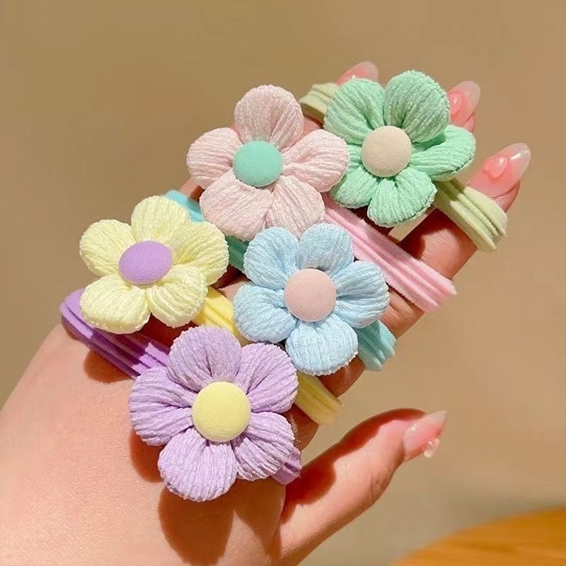  6PCS New Cut Hair Ties Princess Sweet Flower Bow Girls Women Elastic Hair Bands Hair Accessories Headwear Scrunchies 