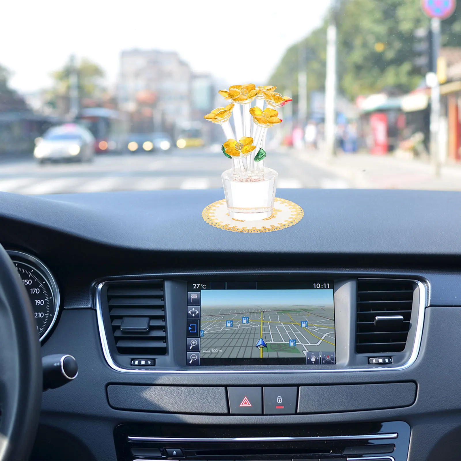 

Crystal Flower Shaped Desktop Decor Adornment Fine Workmanship Stable Flat Bottom for Home Office Interior Decoration