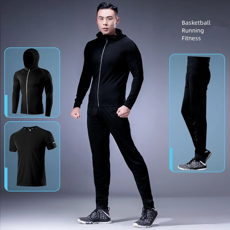 Quick-Drying Sports Suit for Men, Fitness Clothing, Loose Gym Clothes, Casual Morning Running Training Tracksuit, 3-Piece