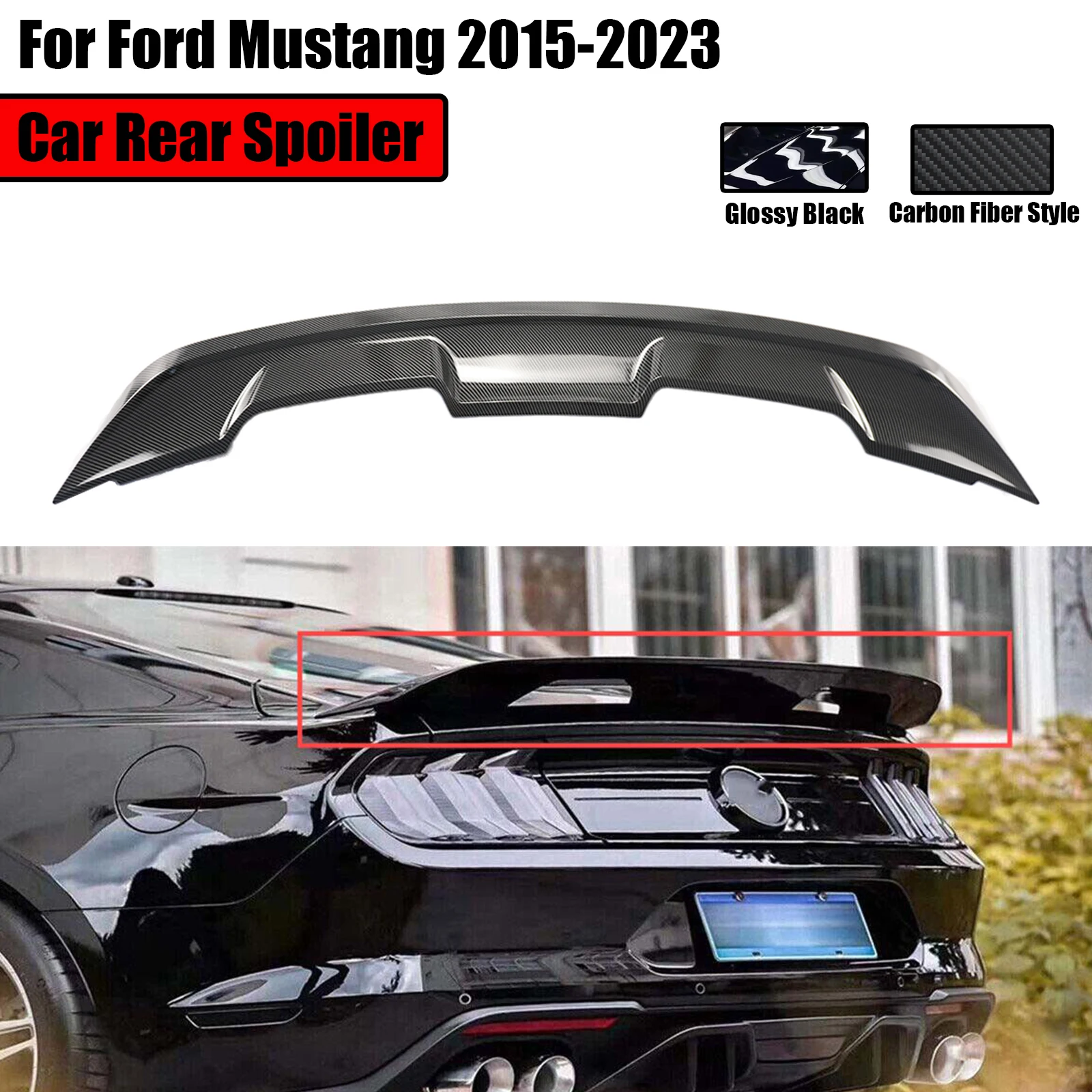 

Car Rear Spoiler For Ford Mustang 2015-2023 GT500 Style Tail Wing Diffuser Trunk Lip Splitter Glossy Black/Carbon Fiber Look