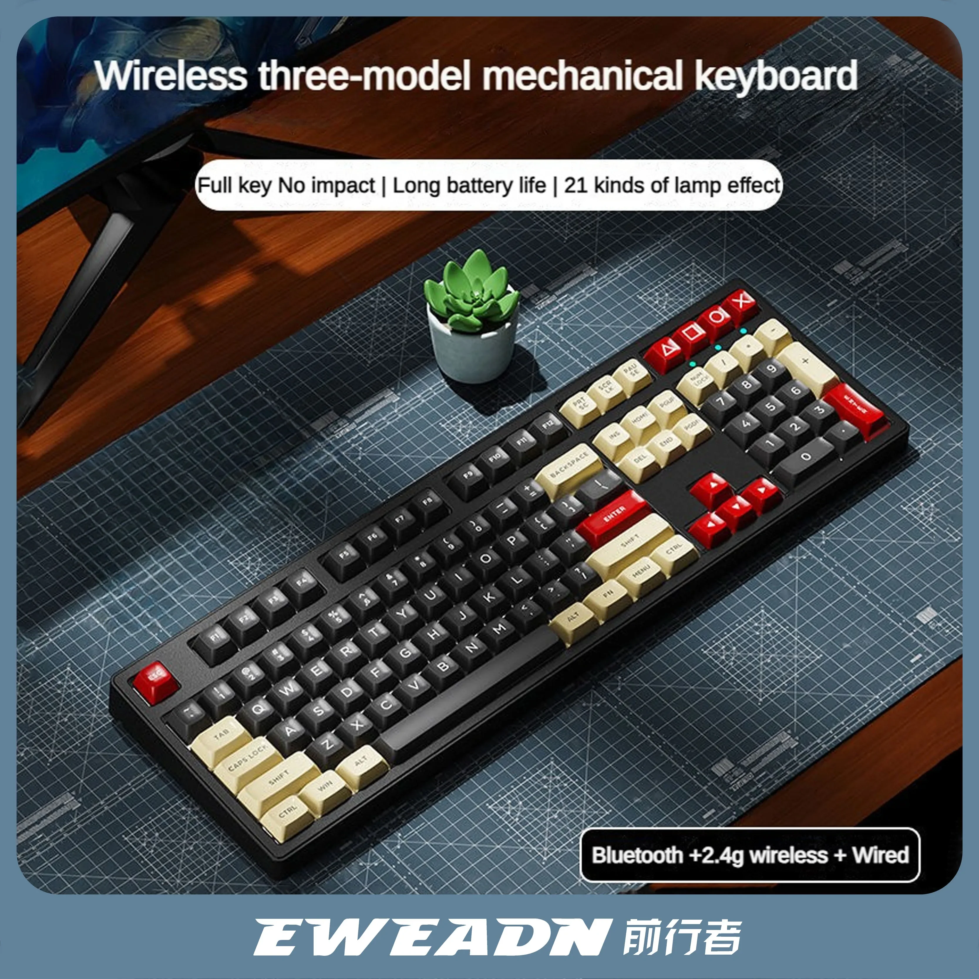 EWEADN MT108 2.4GWireless Mechanical Keyboard Bluetooth Tri-mode RGB 108 Keys E-sports Office Kyeboard Mouse Laptop Accessories