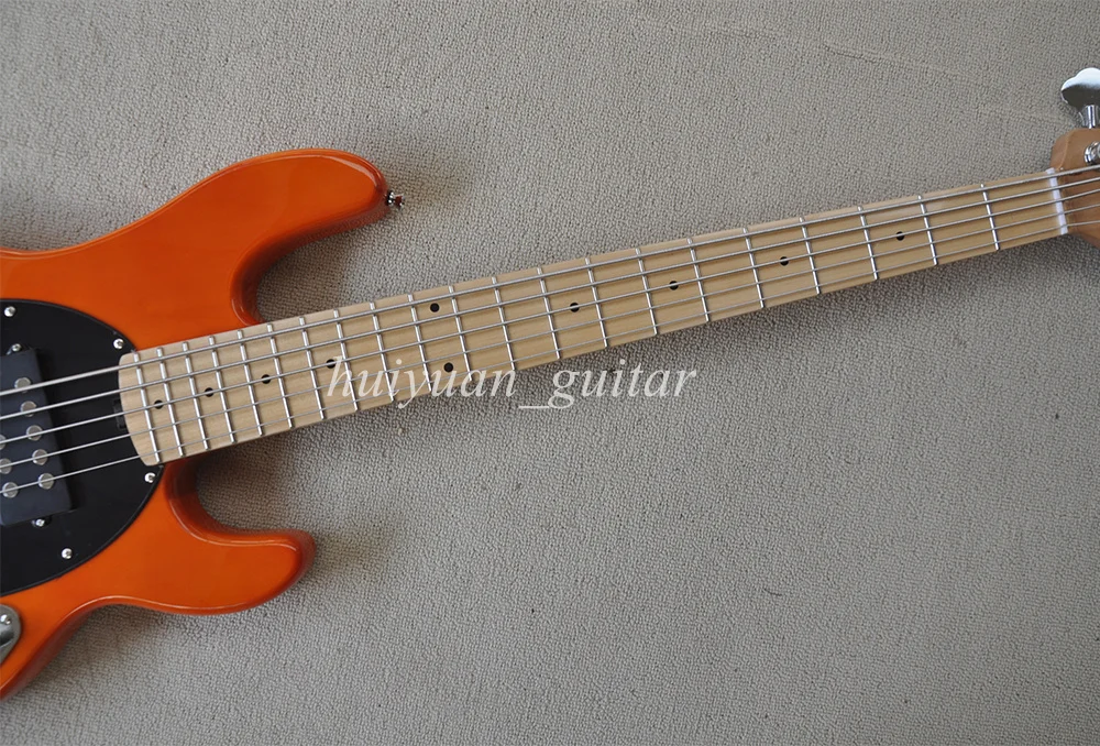 Flyoung 5 Strings Orange M Electric Bass Guitar with Maple Fretboard 21 Frets