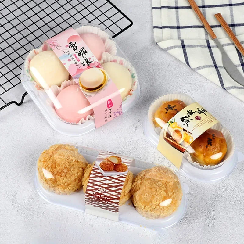 2/3/4 Cavities Round Plastic Cake Boxes And Packaging Egg-Yolk Puff Mooncake Food Container Bakery Bussiness Baking Packing Box