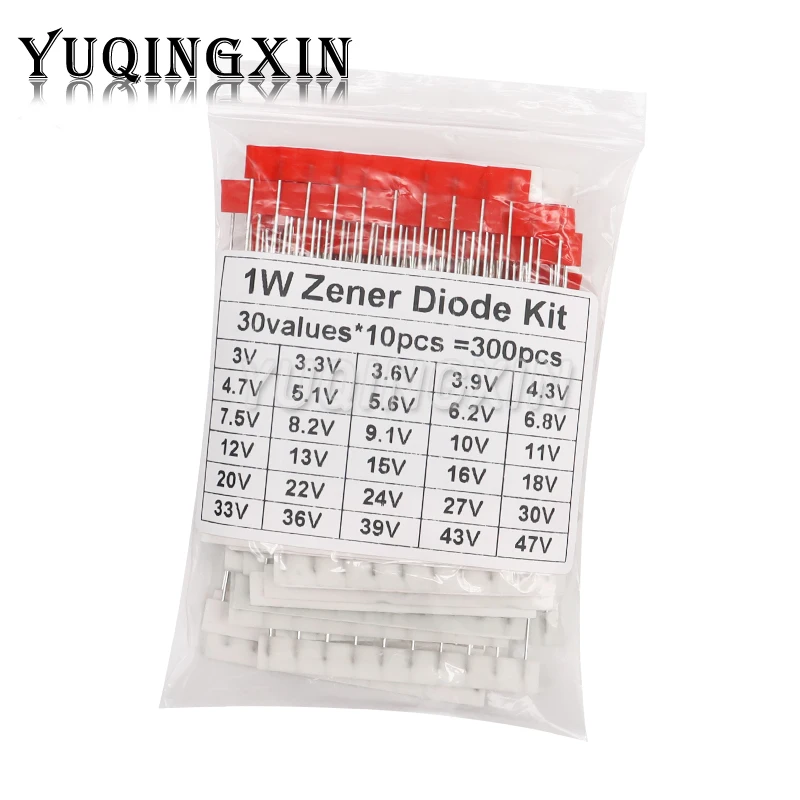 300pcs 1W Zener Diode Kit DO-41 30Values Each 10pcs 3V-47V DIY Sample Set New