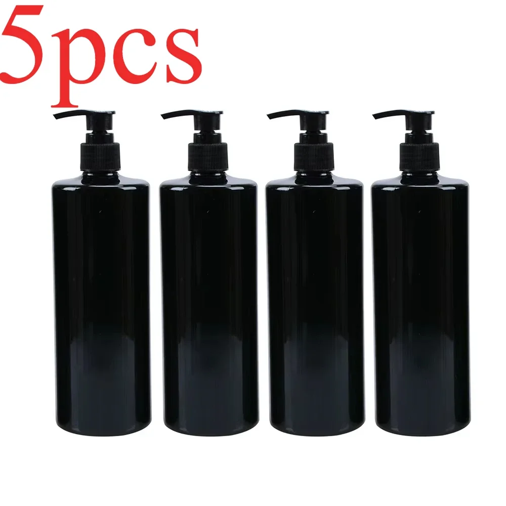 5pcs for  Refillable 500ml Empty Lotion Pump Bottles for Gel Soap Dispenser Shampoo Black Flat Shoulder Pressing Lotion Bottle