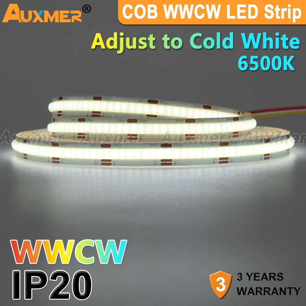 전문 COB WWCW LED 스트립 조명, 고밀도 LED 리본 테이프, IP20, LED 조명, 576LEDs/m, 840LEDs/m,CCT,CRI90, 2700-6500K