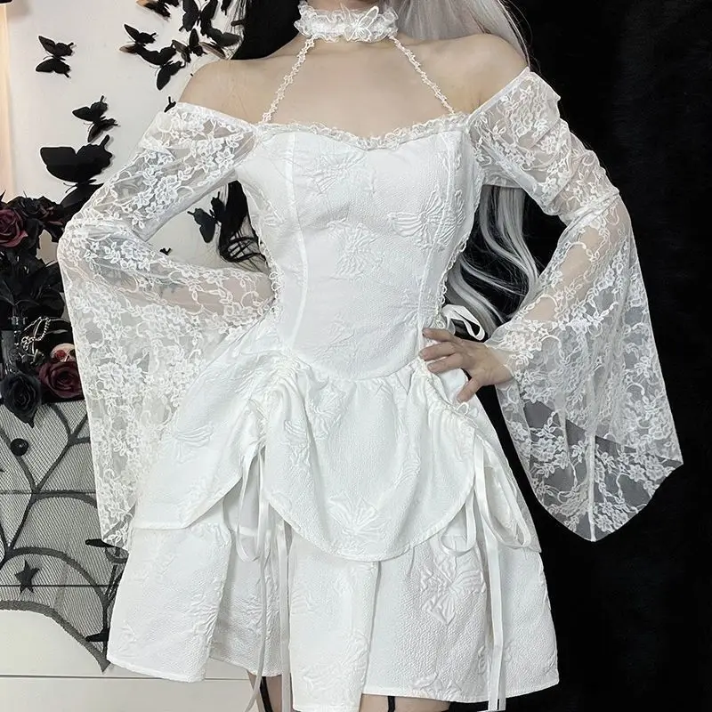 

Dress Suspender Trumpet Long-Sleeved Straps Pleated Waist Gothic Style Young Super Fairy Slimming Princess Dress