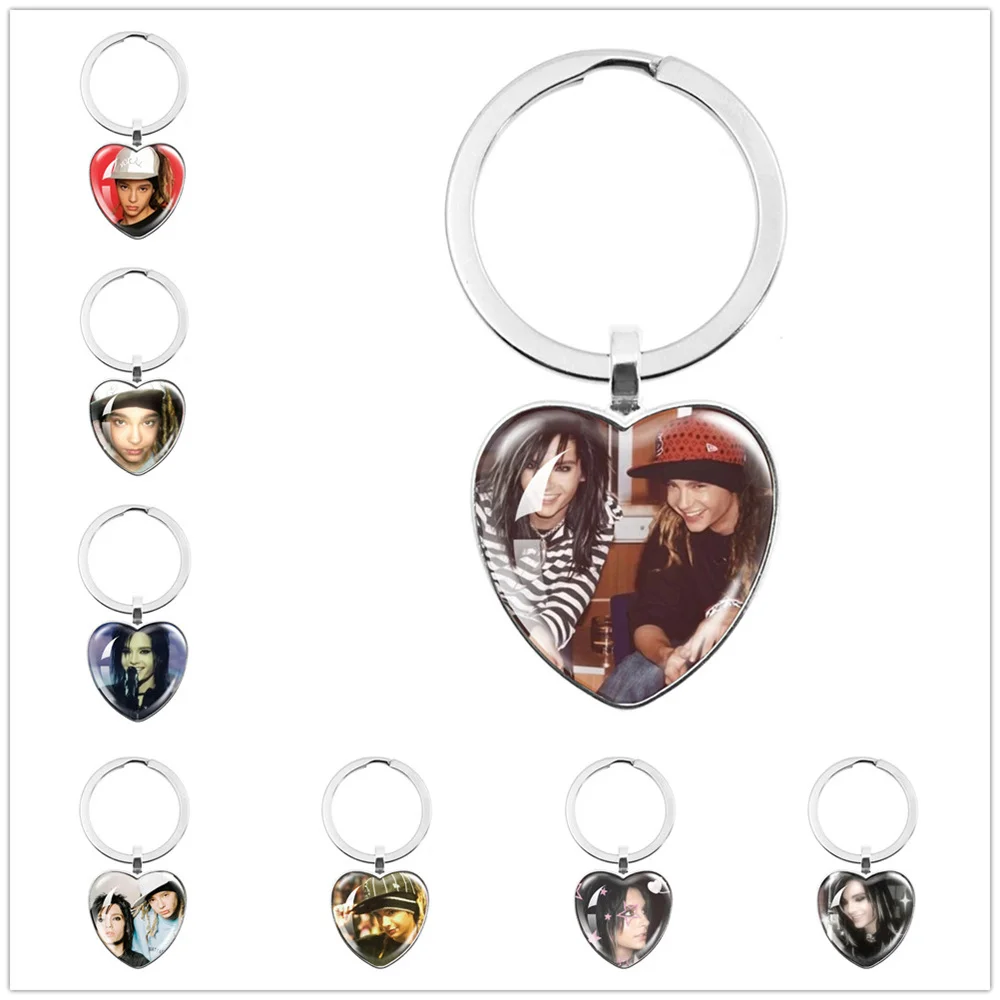 Pop Retro Rock Band Tokio Hotel Glass Heart Shape Pendant keychain Bill Kaulitz Music Songer Picture Jewelry Charm Fans Gift