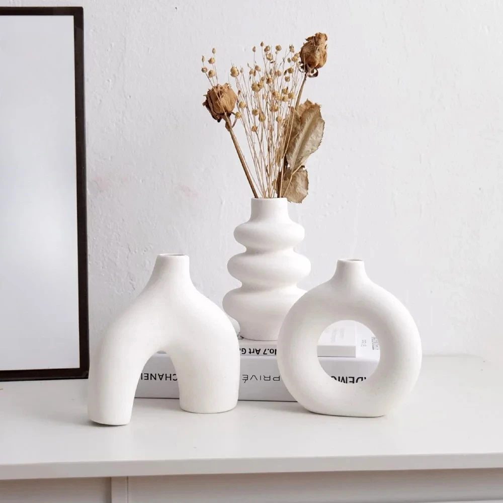 Interior Set of 3 Ceramic Vases Nordic Decor Boho Centerpiece Wall Shelf Living Room Decoration Coffee Table Accessories