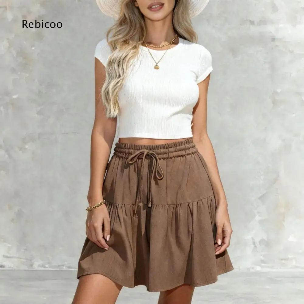 Tiered Ruffle Short Skirt For Women Elastic Waist With Drawstring Detail For Outdoor Activities And Multiple Summer Styling