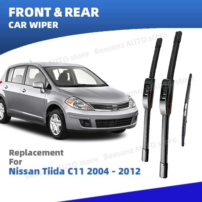 LHD Vorne Hinten Scheibenwischerblätter Für Nissan Tiida Versa C11 2004 - 2012 3pc Windschutzscheibe Fenster Reinigung Zubehör