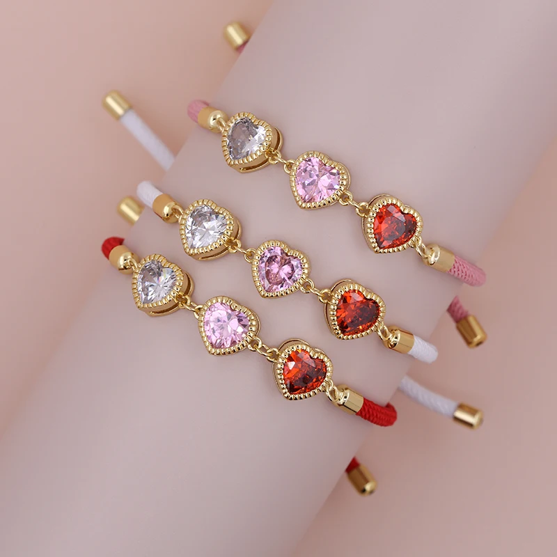 2024 New Classic  Heart Initial Letter Bracelet Women Simple Adjustable Colorful pink Rope Bracelet For Women Jewelry Gift