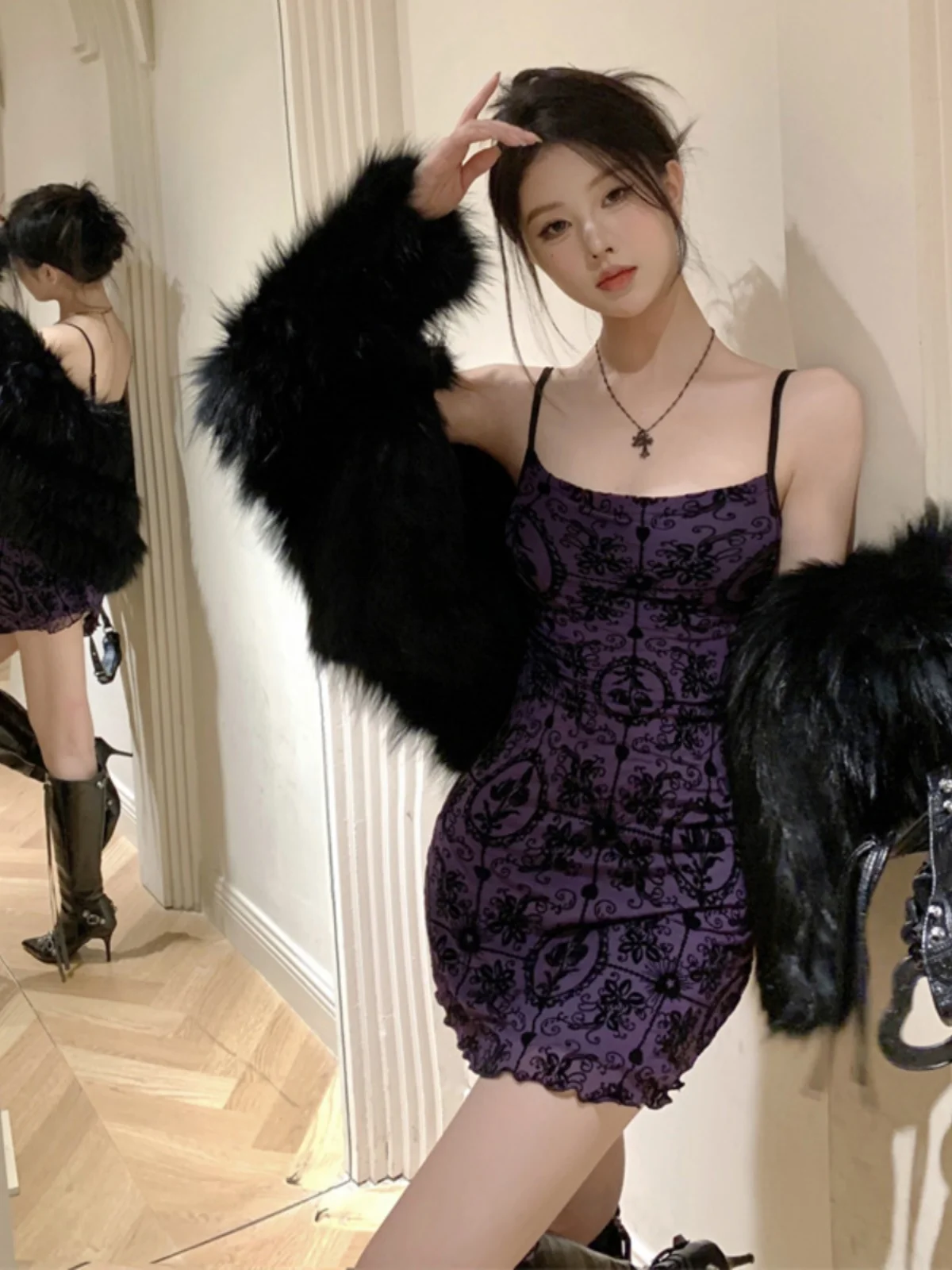 

k Series Floing One-oulder Strap Elastic Me ort Skirt Suit Jaet Set Bodycon Sle Polyester Fabric Spring Faion