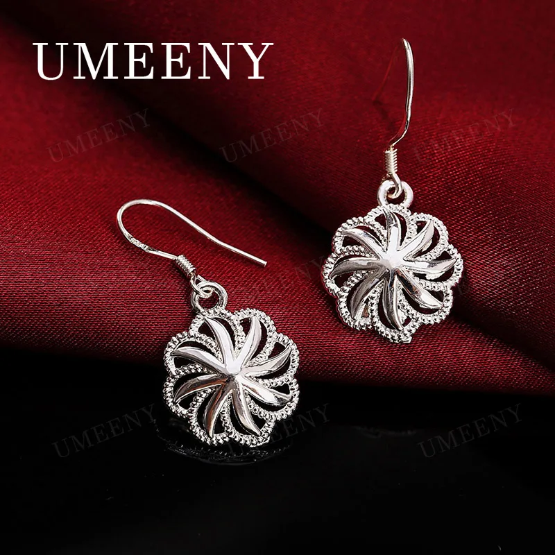 

Luxury 925 Sterling Silver Exquisite Round Flower Earrings Women Girlfriend Accessories Party Jewelry Gift