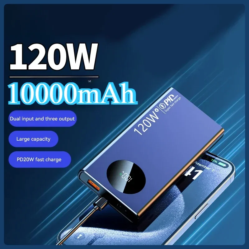 120W Super Fast Charge Powerbank 50000mAh High Capacity Digital Display Power Bank External Battery for IPhone Samsung Xiaomi