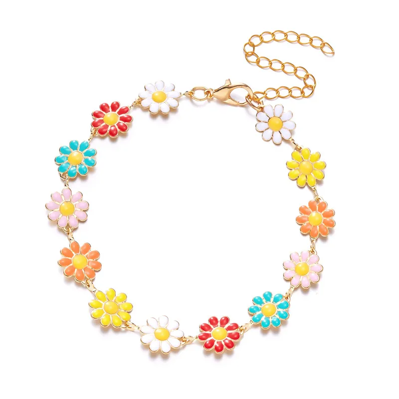 Friendship Jewelry 17cm Fashion Charm Bracelet Daisy Flower Bracelet Copper Vintage Bracelet For Gift For Friends Party Summer