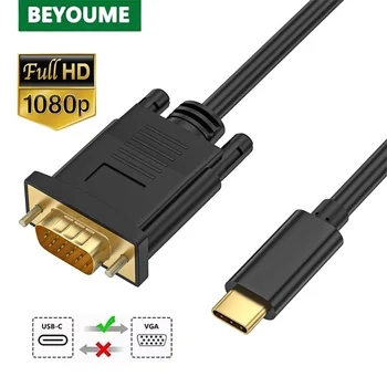 Cabo adaptador usb tipo c 3.1 para vga, 1080p tipo-c macho para vga macho, cabo conversor de vídeo para projetor hdtv, monitor de laptop 1/1.8m