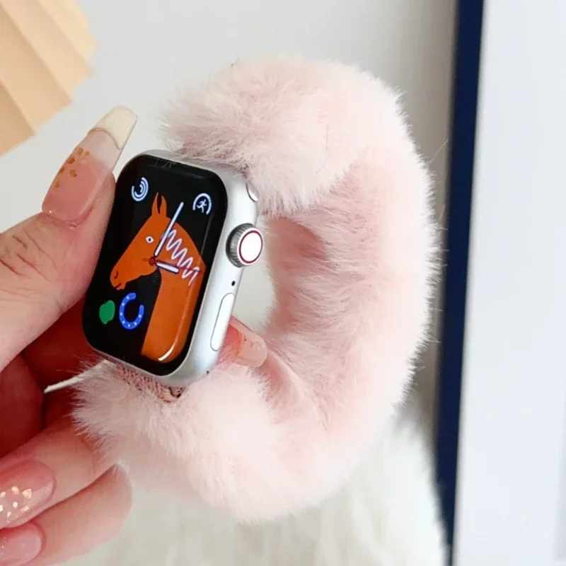 Woman Winter Fluffy Plush Strap 49mm For Apple Watch Ultra 2 Bracelet For iWatch Series 9 8 7 6 5 4 SE 41mm 45mm Band 44mm 40mm