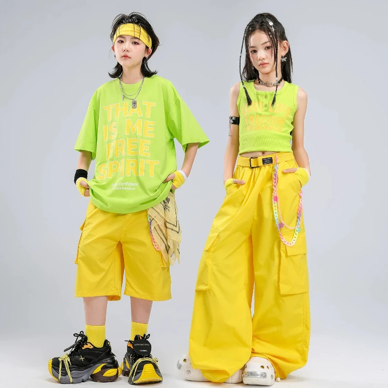 Boys Hip Hop Dance Clothes Casual T Shirt Street Dance Shorts Girls Streetwear Vest Tops Baggy Pants Group Jazz Stage Costumes