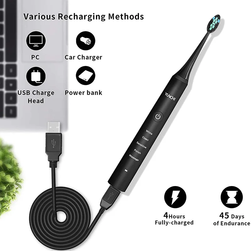 Ultra Sonic Sonic ฟันแปรง Y7แปรง Dupont สมาร์ทจับเวลากันน้ำ USB ชาร์จทันตกรรมอัลตราซาวด์แปรงสีฟันไฟฟ้า