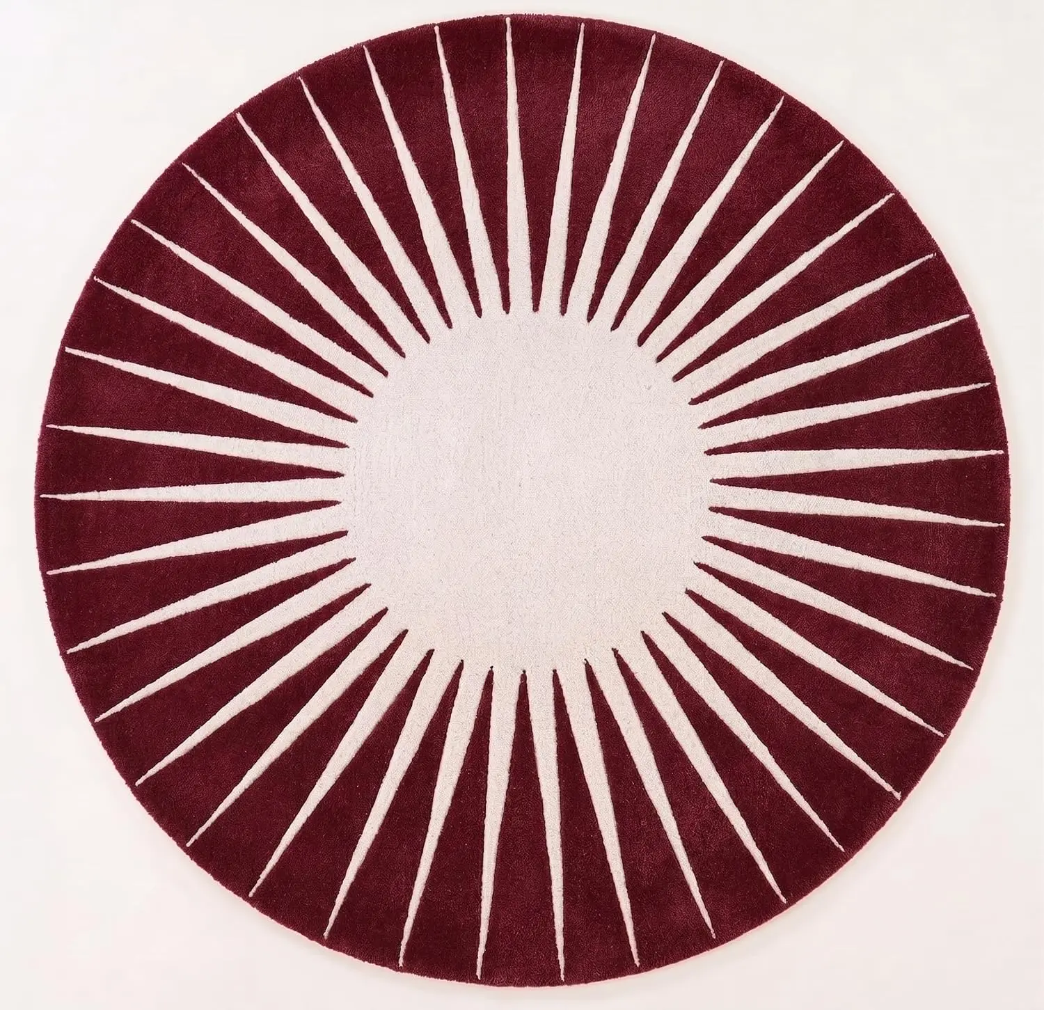 Elegant Round Sunburst Red Geometric Area Rug Polyester Carpet for Modern Living Room Decor Home Accent Floor Covering