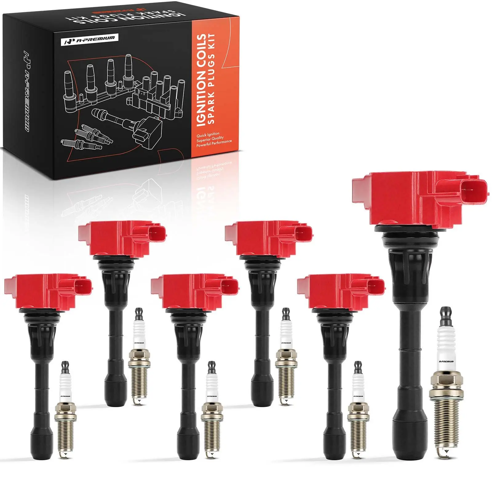 A-Premium 6x Red Ignition Coils & 6x Iridium Spark Plug Kit for INFINITI Q50 QX50 Nissan