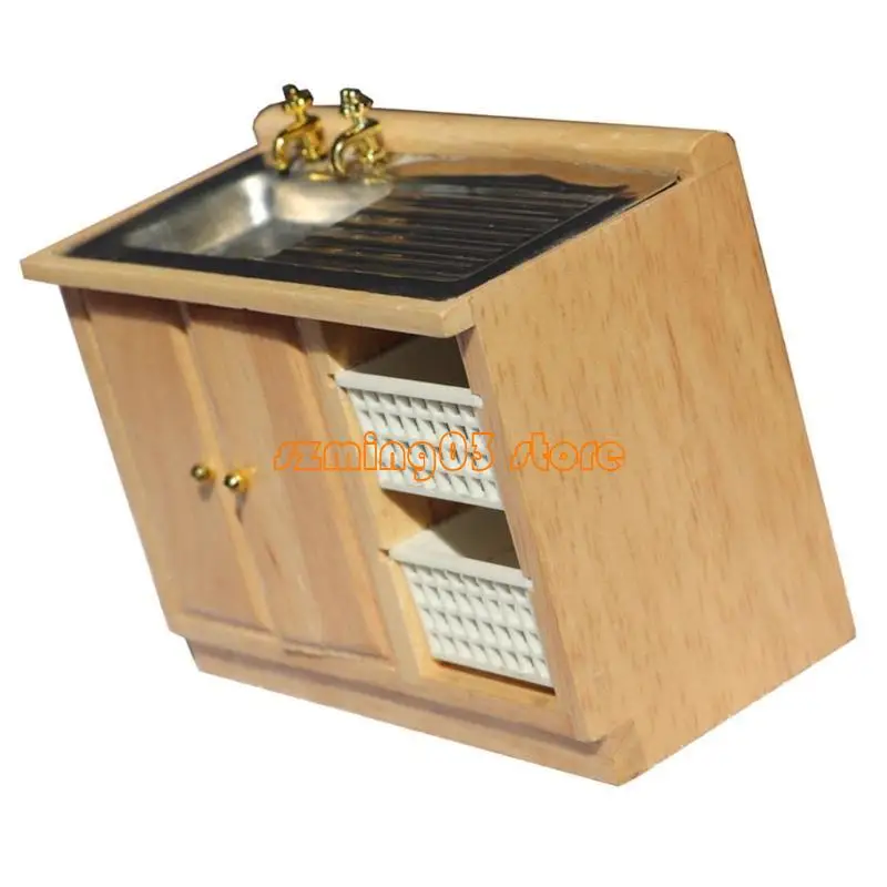H9EC Armário pia miniatura 1/12 Acessórios cozinha escala para cozinhas casa brinquedos e banheiros