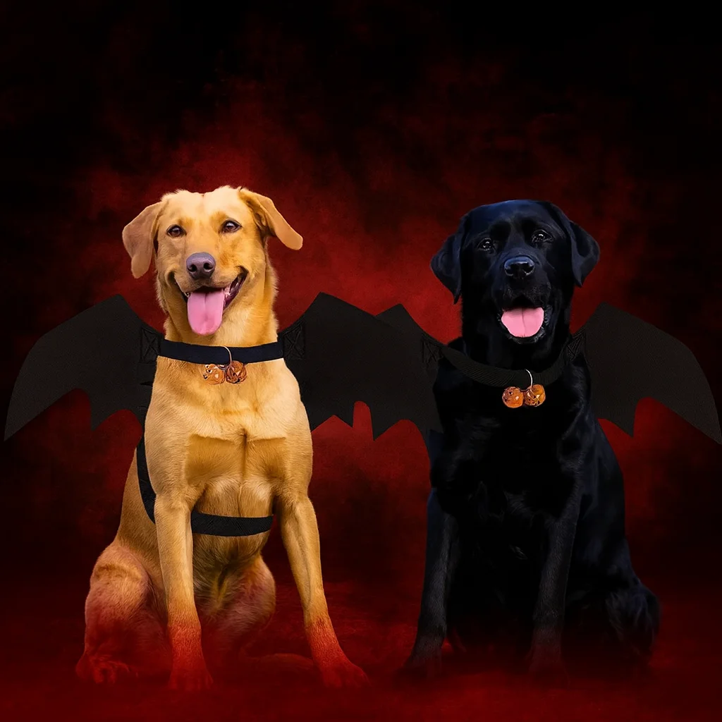 Halloween Bat Wings Pet Costume with Bell Chest Back Strap for Dog Cat Cosplay Clothes Party Holiday Dress Up Decoration Use
