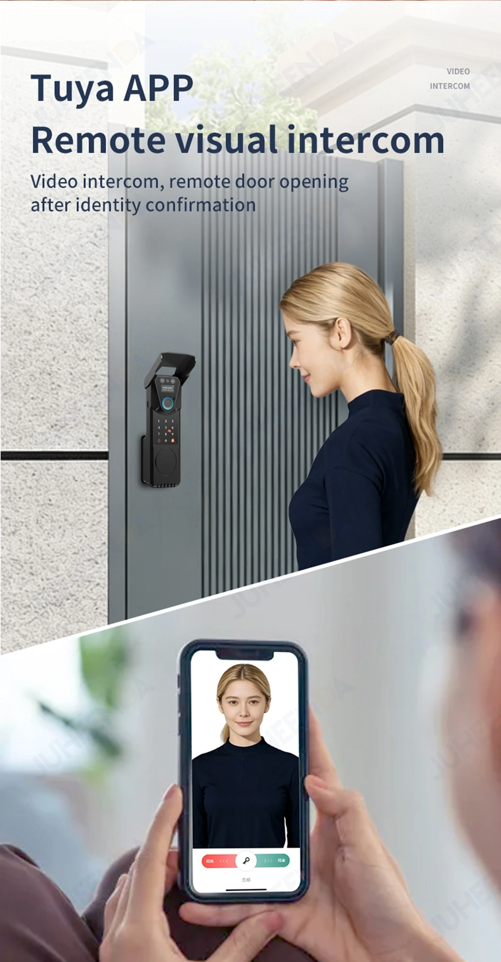 Wasserdichtes Tuya Smart Fingerabdruck-Torschloss für den Außenbereich mit Gesichtserkennung, Türklingel, Video-Gegensprechanlage, RFID-Karte und digitalem Codezugang – Detail 8