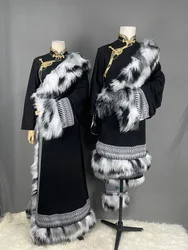 Abbigliamento tibetano uomo donna collo grande per capelli abito tibetano Costume da minoranza etnica nobiltà dignitoso lungo stile corto due pezzi