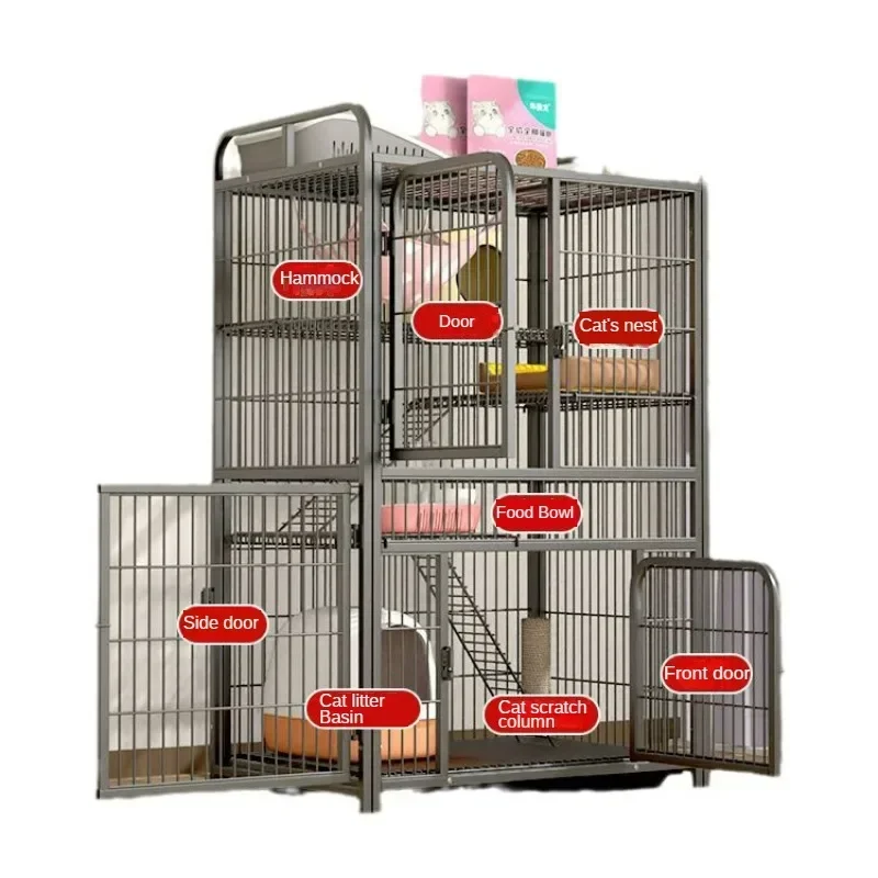 Imagem -04 - Multifuncional Household Cat Cage Luxury Villa Grande Espaço Cat House Pequeno Interior Doméstico de Quatro Andares