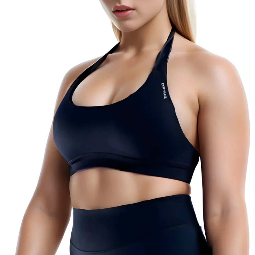 Yoga Impact Sports Bra With Logo Women Seamless Halter Bra Open Back Yoga Top Bras Medium Support Gym Crop Top Padded Sportswear