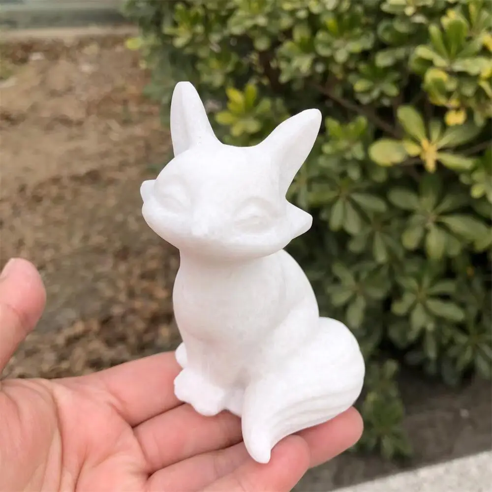 Natural 9cm White Marble Jade Cartoon Fox Hand Carving Healing Polished Mineral Ornament for Home Decor